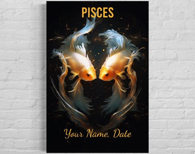 Pisces Zodiac Sign Wall Art Print Personalized Pisces Celestial Gift, Custom Astrology Painting Print on Canvas, Poster, or Acrylic Panel