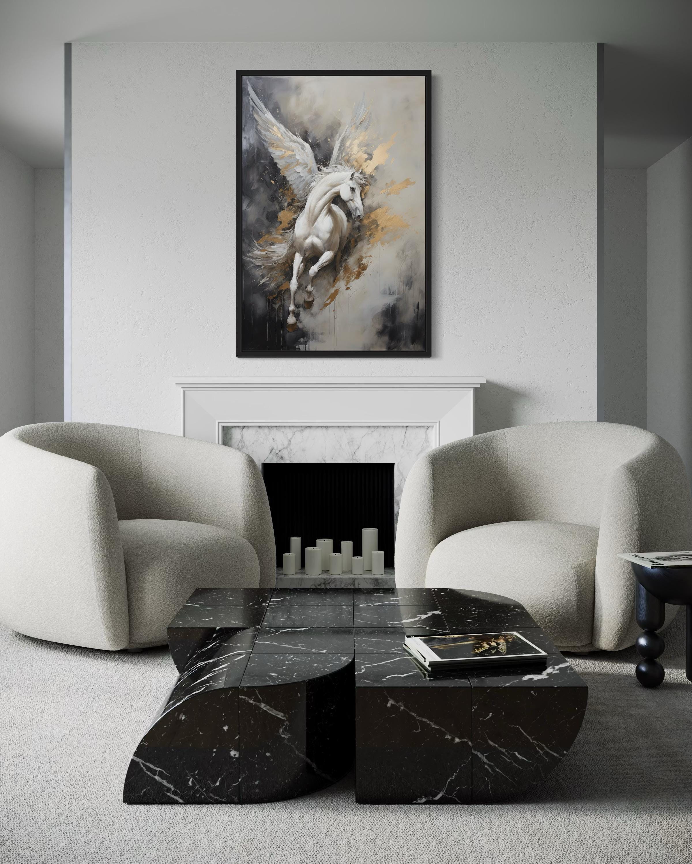 Pegasus Wall Art, Winged Horse Abstract Painting Extra Large Canvas ...
