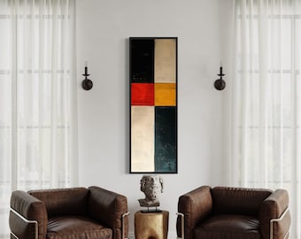 Tall Narrow Geometric Black White Red Vertical Wall Art, Stylish Painting Canvas PRINT, Long  Wall Art Tall Artwork Ready To Hang
