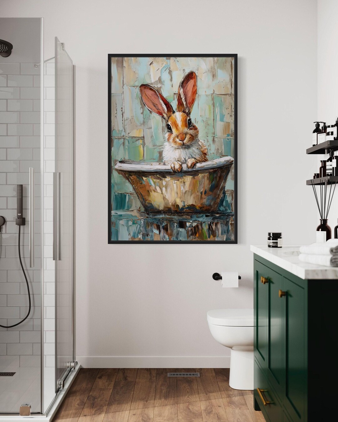 Deviantart Rabbit Bath Cute Rabbit in the Bath Tub Painting Canvas PRINT, Bathroom Bunny Wall ...