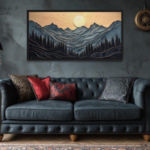 Wood Mountain Wall Art, Rustic Texture Painting Canvas Print, Rustic Cabin Wall Decor Framed Ready To Hang