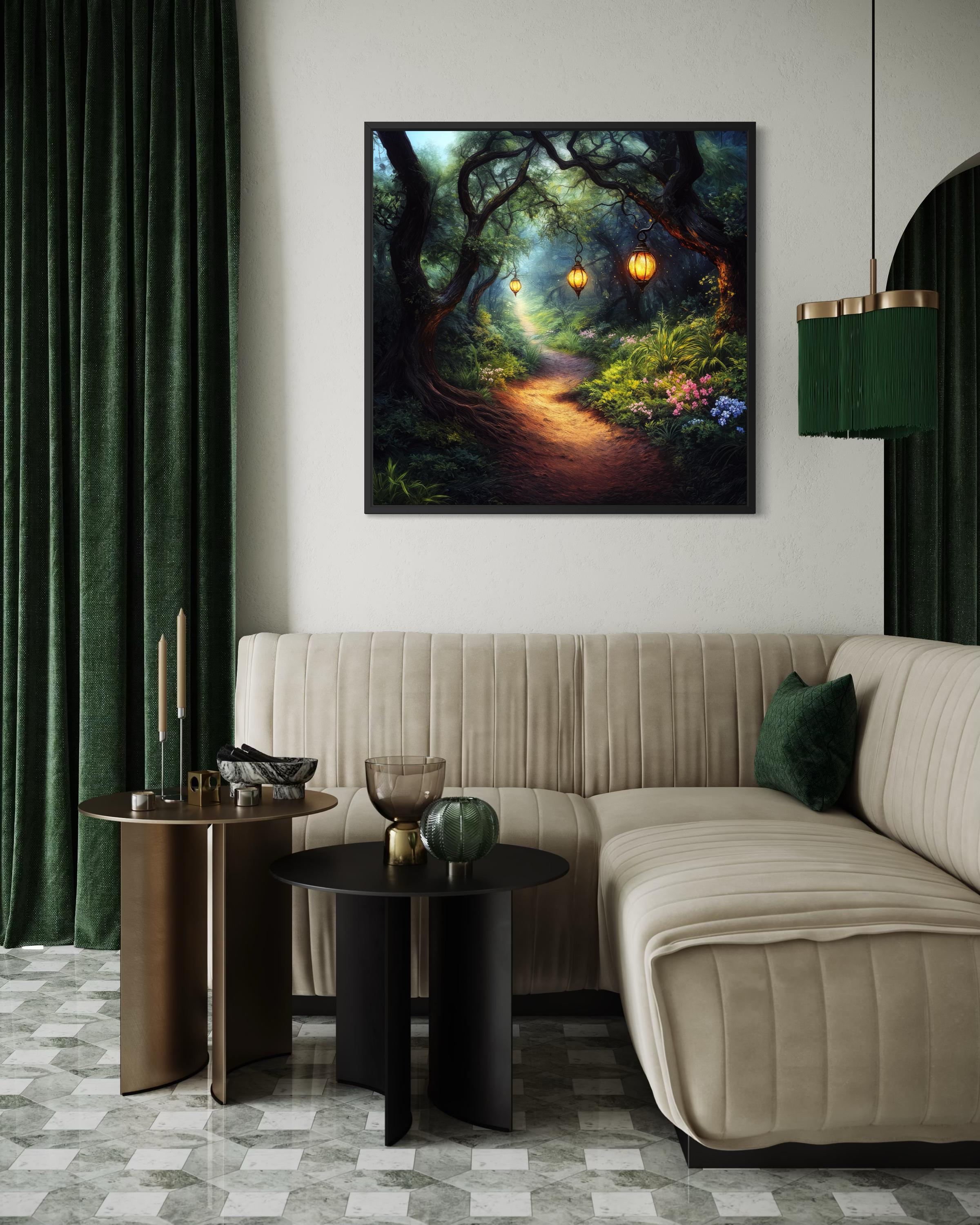 Enchanted Forest Path Wall Art – Glowing Lantern Woodland Fantasy ...