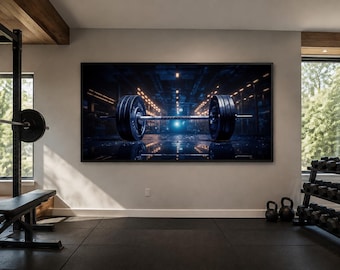 Gym Wall Art, Barbell Painting Canvas PRINT, Motivational Sports Fitness Home Gym Decor Artwork Framed Ready To Hang