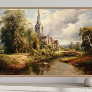 Antique Church Painting Print On Canvas - Rustic Home Decor - Christian Wall Art Framed Ready To Hang