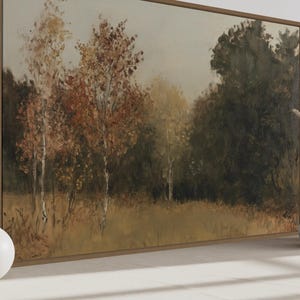 Antique Autumn Wall Art, Vintage Fall Forest Painting Canvas PRINT, Muted Colors Nature Landscape Farmhouse Decor Framed Ready To Hang