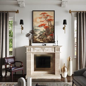 Traditional Ukiyo E Style Japanese Wall Art - Retro Inspired Maple Tree Painting Canvas PRINT,Asian Decor, Oriental  Ready To Hang