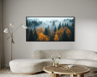 Foggy Forest Wall Art, Dark Woods Autumn Painting Canvas PRINT, Nature Wall Art, Moody Forest Wall Decor - Framed Unframed Ready To Hang