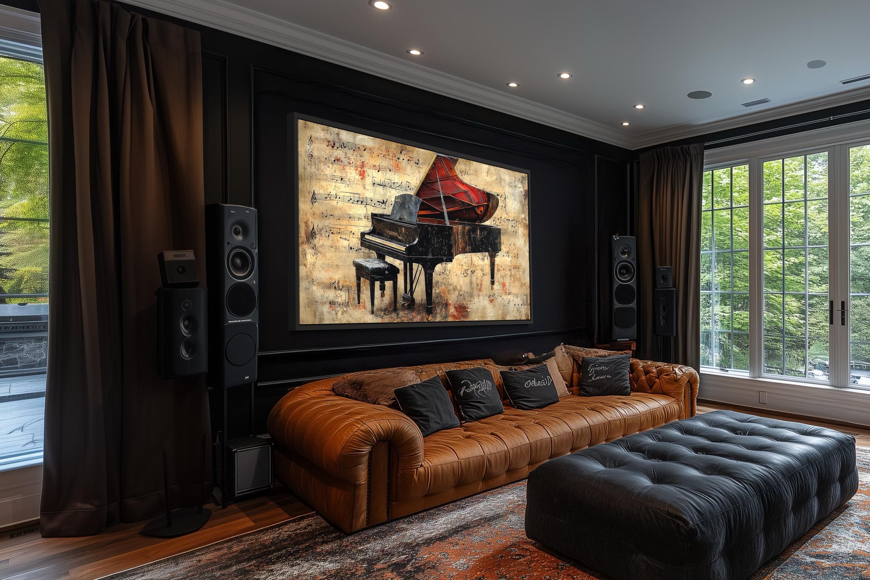 Grand Piano Wall Art With Music Notes, Vintage Style Music Room Canvas ...