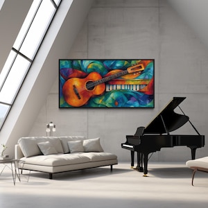 Music Wall Art - Abstract Guitar Painting Canvas PRINT, Music Room Wall Decor, Gift For Musicians  Framed Ready To Hang