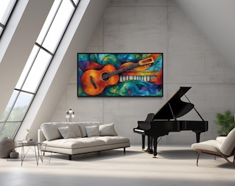 Music Wall Art - Abstract Guitar Painting Canvas PRINT, Music Room Wall Decor, Gift For Musicians  Framed Ready To Hang