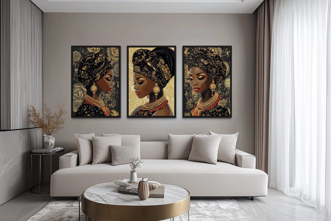 African American Black Woman Set of 3 Canvas Wall Art – Elegant ...