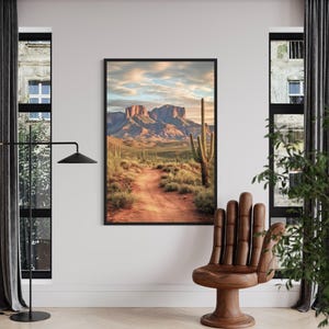 Arizona Desert Painting With Saguaro Cactus Vertical  Canvas Print - Southwestern Landscape Wall Art Framed Unframed Ready To Hang