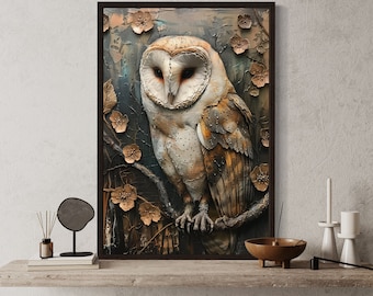 Barn Owl Wall Art, Rustic Owl Painting Extra Large Painting Canvas Print, Farmhouse Wall Art Framed Unframed Ready To Hang