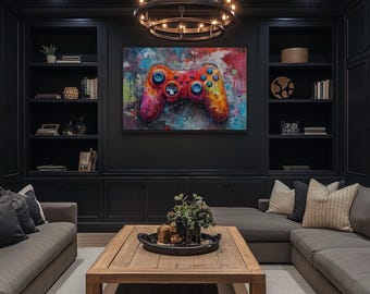 Graffiti Game Controller Wall Art - Game Room Decor, Gift For Gamers, Man Cave Wall Art Framed/Unframed Ready To Hang
