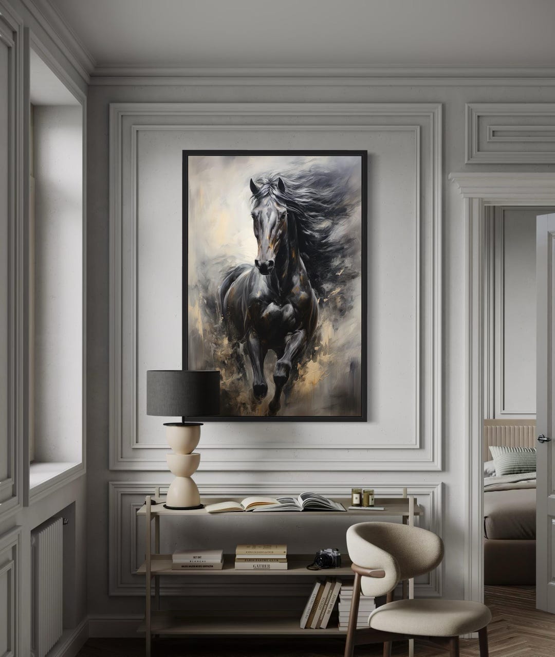 Black Horse Wall Art, Abstract Painting Extra Large Canvas PRINT ...