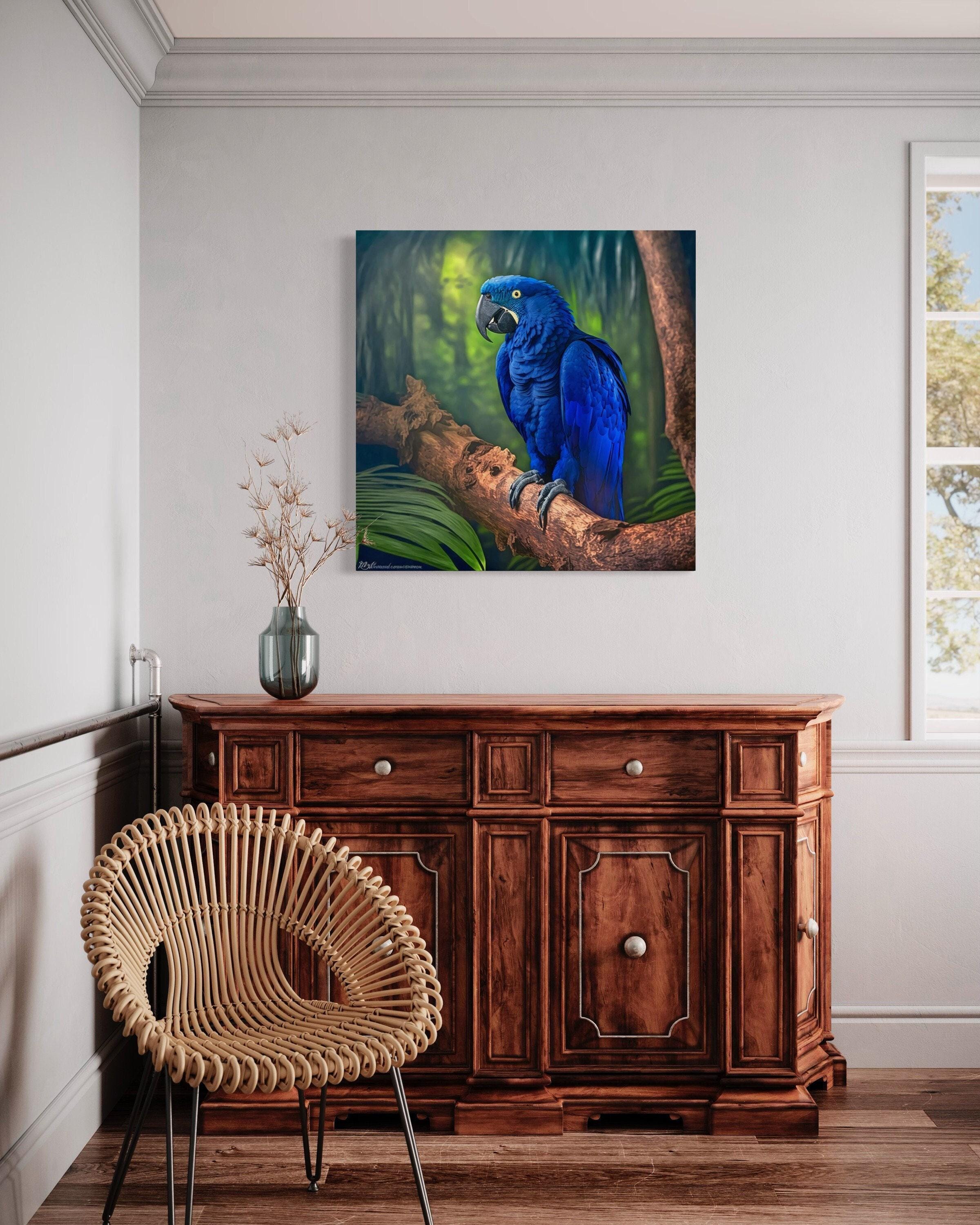 Hyacinth Macaw Parrot Painting Canvas Print - Hyacinth Parrot Wall Art   - Tropical Bird Art, Gift For Bird Lovers