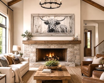 Highland Cow Painting Canvas Print Extra Large Farmhouse Wall Art, Highland Cattle Painting Rustic Wall Art Framed, Unframed, Ready To Hang