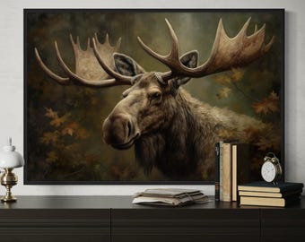 Moose Wall Art, Majestic Bull Moose In Autumn Forest Painting Canvas Print, Rustic Lodge And Cabin Decor, Wildlife Wall Decor Ready To Hang