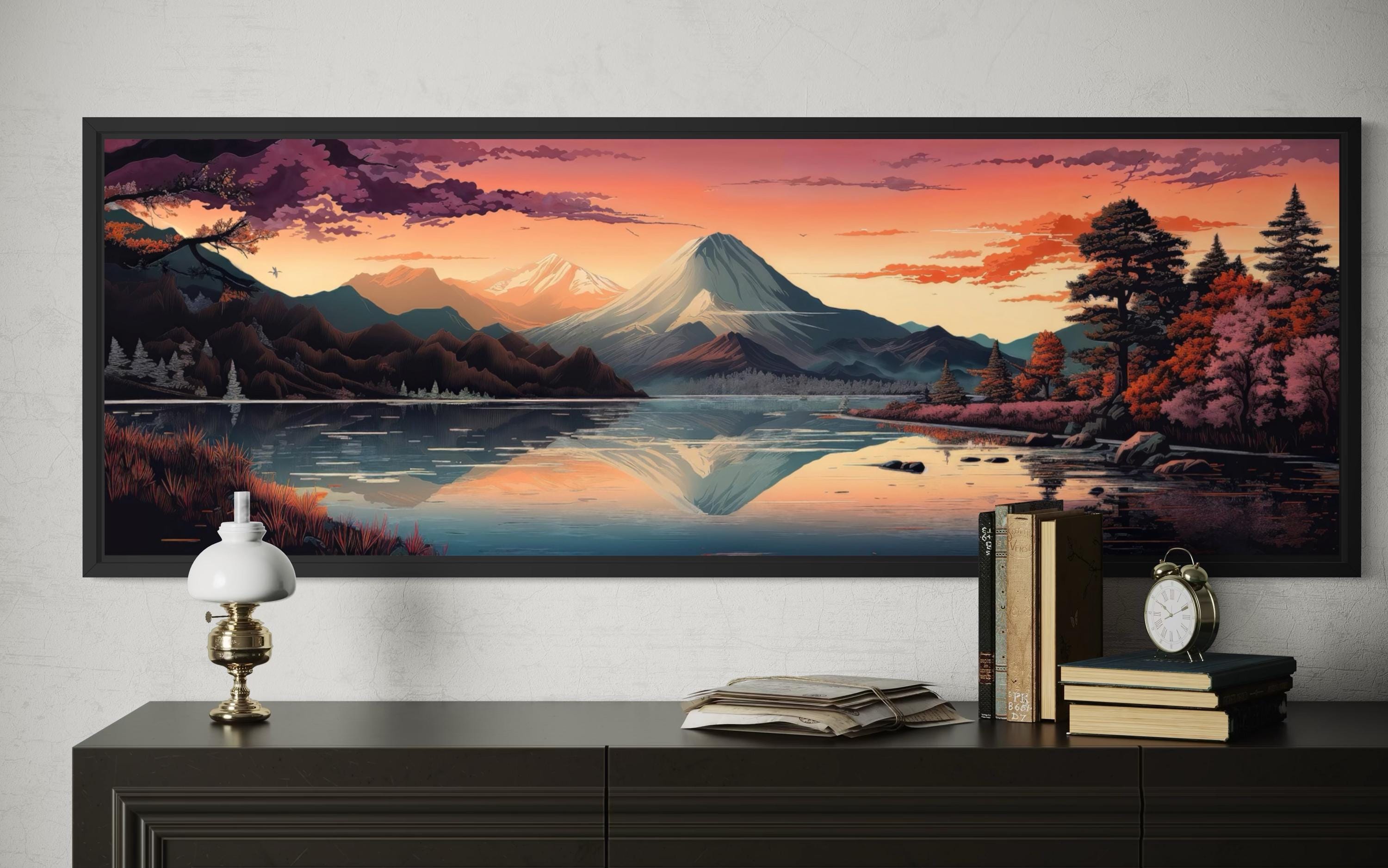 Japanese Landscape Wall Art, Mt. Fuji Panoramic Long Horizontal