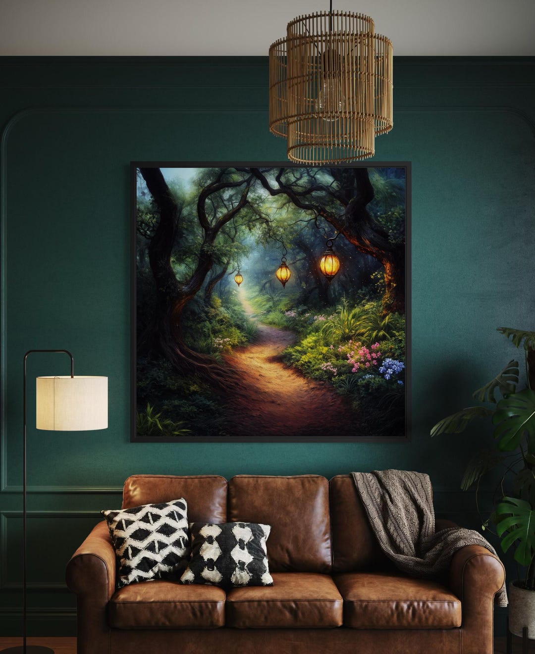 Enchanted Forest Path Wall Art – Glowing Lantern Woodland Fantasy ...