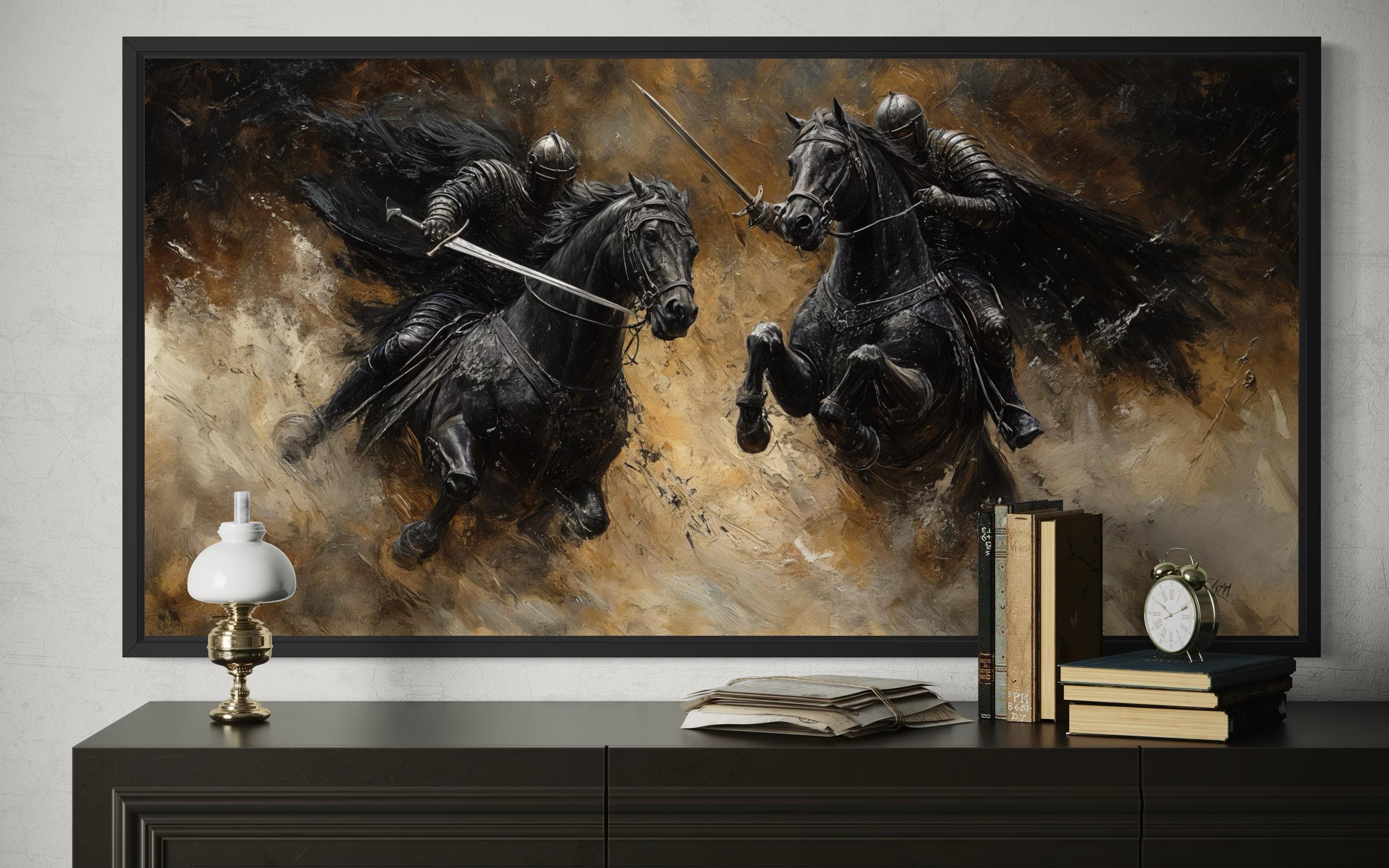Medieval Knights Duel Wall Art Canvas Print, Dark Dramatic Battle ...