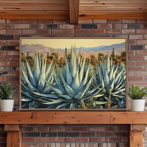 Desert Agave Wall Art Printed On Canvas - Horizontal Painting Southwestern Decor - With or Without Frame Ready To Hang