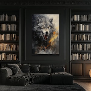 Fenrir  Wolf Wall Art, Fierce Wolf Abstract Painting Extra Large Canvas PRINT, Norse Mythology Wall Art Framed Or Unframed Ready To Hang
