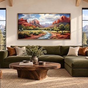 Sedona Arizona Red Rock State Park Wall Art - Southwest Landscape Painting  Canvas Print -  Large Panoramic Framed Ready To Hang