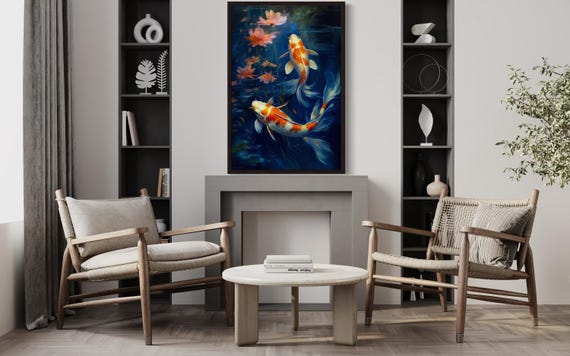 Koi Fish Painting Canvas Print - Watercolor Zen Japanese Koi Wall Art, Housewarming Gift - Framed Or Unframed Ready To Hang