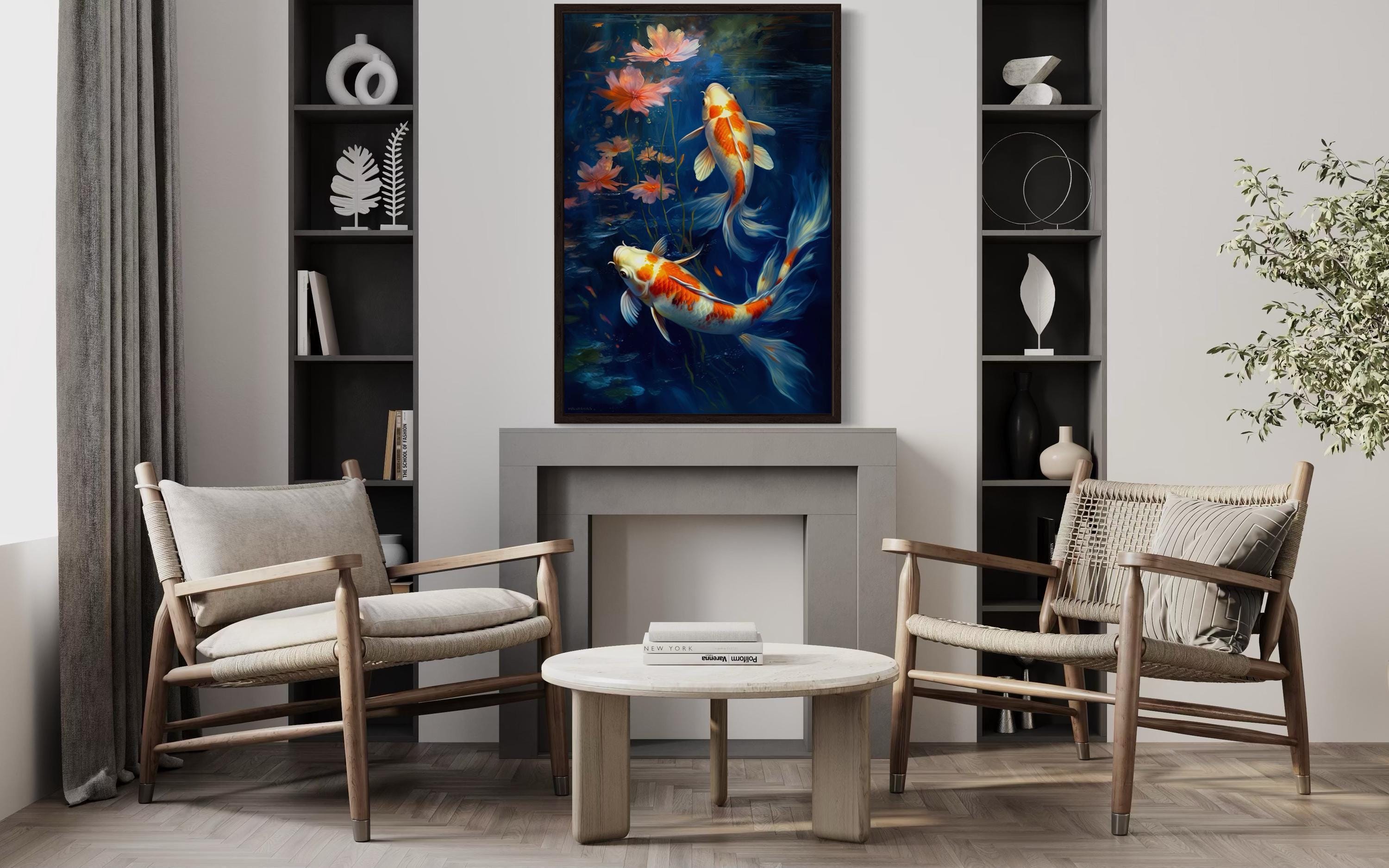 Koi Fish Painting Canvas Print - Watercolor Zen Japanese Koi Wall Art ...