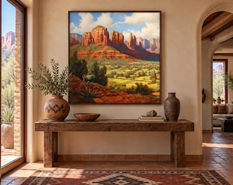 Sedona Arizona Desert Landscape Painting Canvas Print, Southwestern Wall Art Framed Ready To Hang
