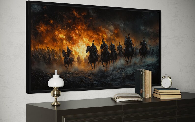 Medieval Knights Battle Wall Art Canvas Print, Cavalry Charge Under ...