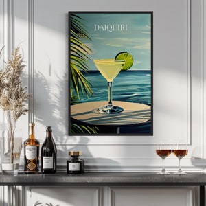 Daiquiri Cocktail On The Beach Art PRINT, Bar Cart Wall Art, Tiki Bar Wall Decor, Kitchen, Beach House Wall Art Canvas Or Poster