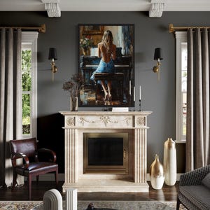 Blonde Woman Playing Piano Wall Art, Elegant Music Decor, Romantic Piano Canvas Print Framed Ready To Hang