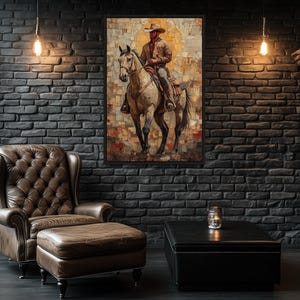 Cowboy on Horseback Wall Art – Western Canvas Print for Rustic Bar, Ranch, or Man Cave Decor – Vintage Style Framed and Ready To Hang