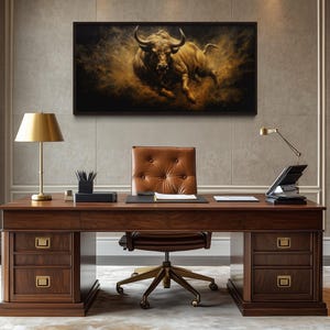 Bull Painting Print On Canvas - Man Cave Decor, Office, Game Room Art - Charging Bull Wall Art Framed, Unframed, Ready To Hang