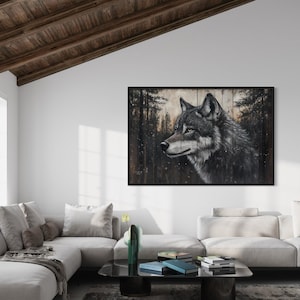 Rustic Wolf Wall Art - Rustic Painting On Wood Canvas PRINT,  Lodge Wall Art, Cabin Wall Decor, Wildlife Wall Art, Framed Ready to Hang