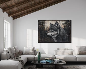 Rustic Wolf Wall Art - Rustic Painting On Wood Canvas PRINT,  Lodge Wall Art, Cabin Wall Decor, Wildlife Wall Art, Framed Ready to Hang