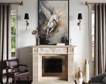 Pegasus Wall Art, Winged Horse Abstract Painting Extra Large Canvas PRINT, Greek Mythology Wall Art Framed Or Unframed Ready To Hang