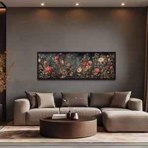 Vintage Floral Tapestry Framed Canvas Wall Art, Antique Style Botanical Print For Living Room Or Library Wall Decor Ready To Hang