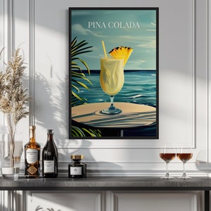 Pina Colada Cocktail On The Beach Art PRINT, Bar Cart Wall Art, Tiki Bar Wall Decor, Kitchen, Beach House Wall Art Canvas Or Poster