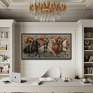 Medieval Knights Wall Art – Gothic Battle Scene Canvas Print, Armored Horsemen With Swords, Man Cave Medieval Warrior Wall Décor Bild 6