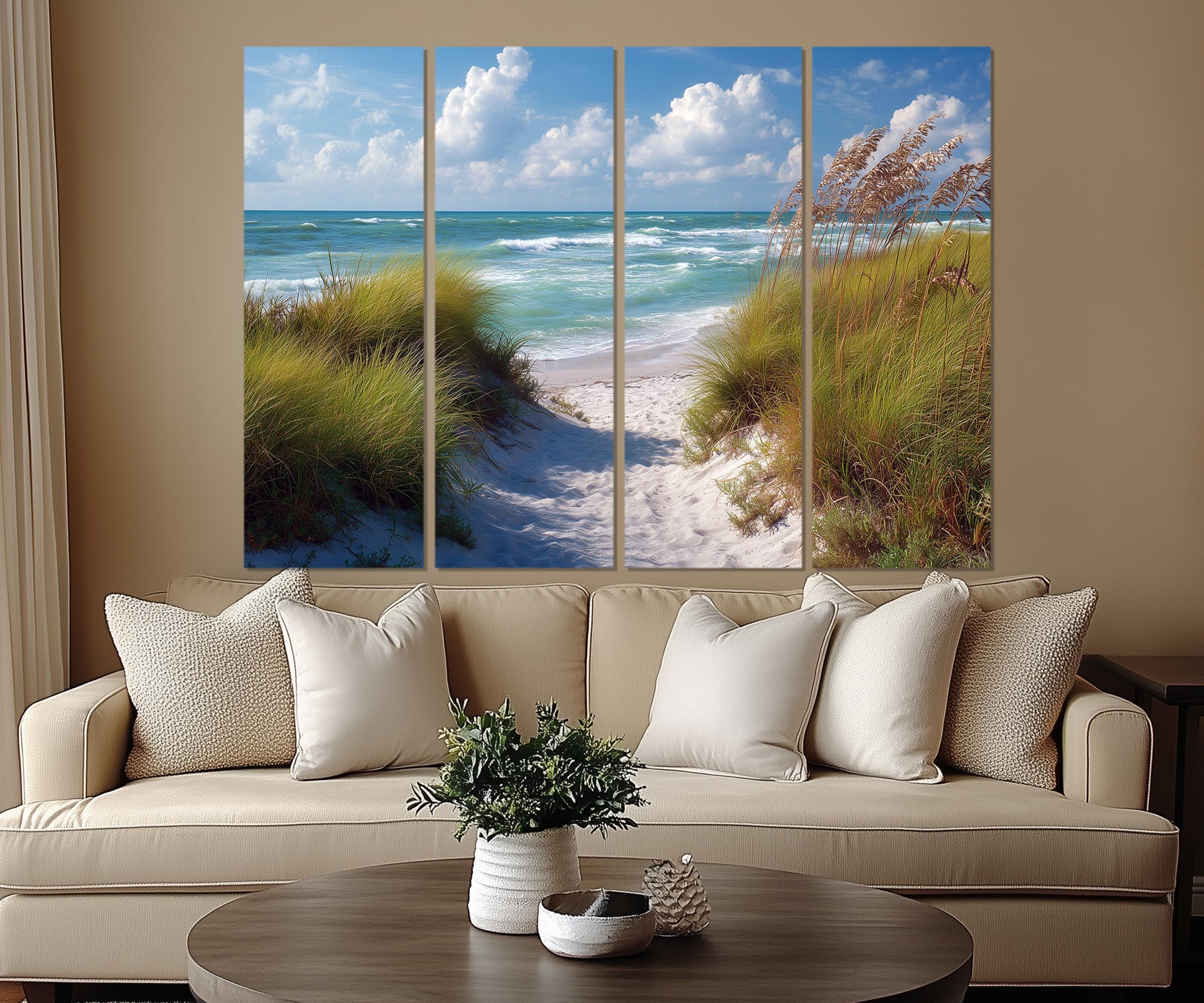 Set of 5 Coastal Beach Canvas Prints - Ocean Dunes and Sea Grass Wall ...