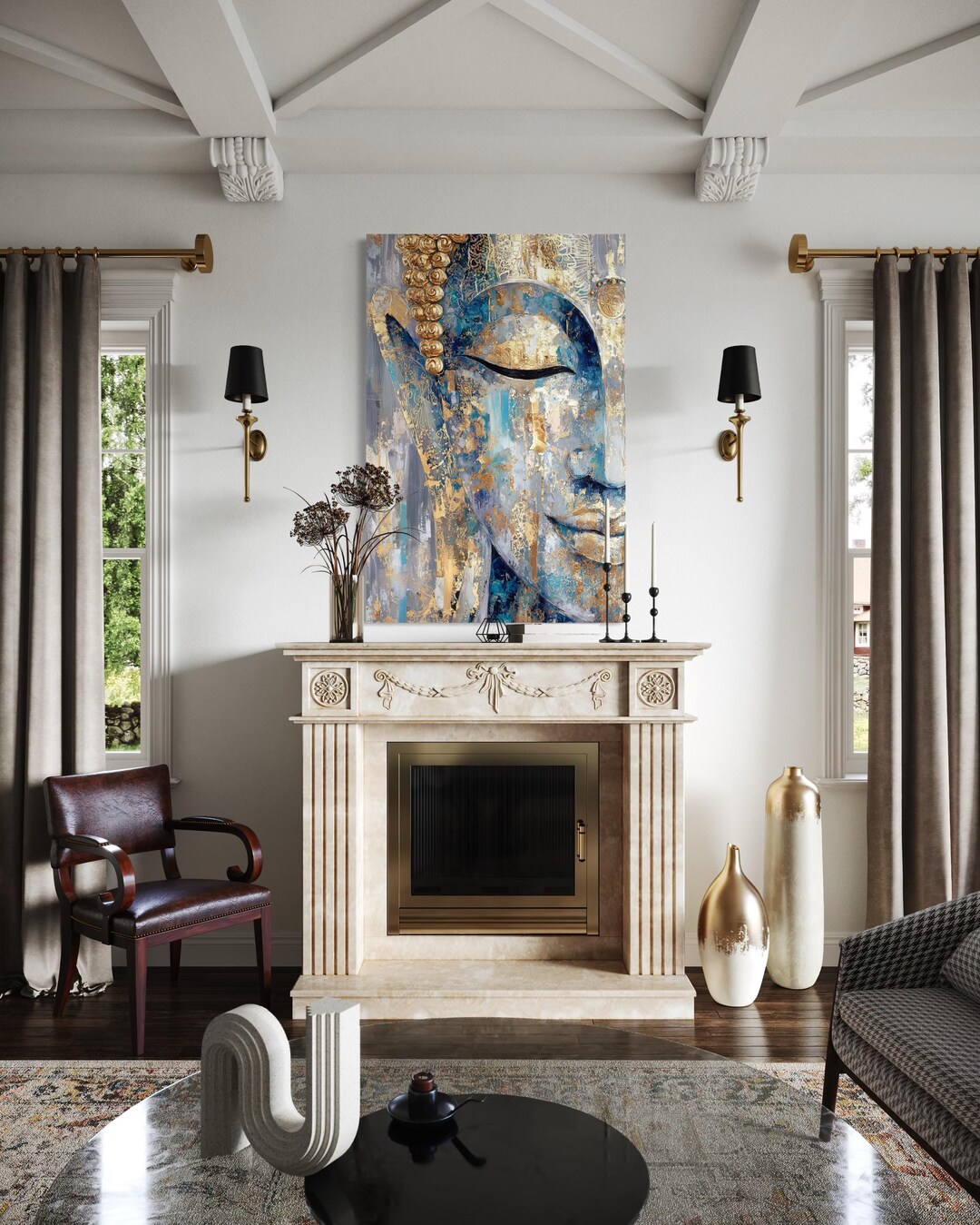 Blue and Gold Buddha Canvas Wall Art – Tranquil Abstract Painting for ...