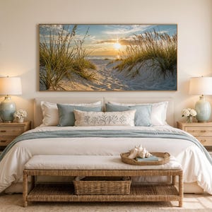 Seascape Painting, Ocean Beach With Sand Dunes Coastal Wall Art, Beach Grass Sunset Artwork Canvas Print Framed Ready To Hang image 11