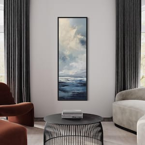 Tall Narrow Vertical Wall Art Abstract Ocean Painting Vertical Canvas PRINT, Navy Blue Gray Long Narrow Coastal Slim Artwork Ready To Hang
