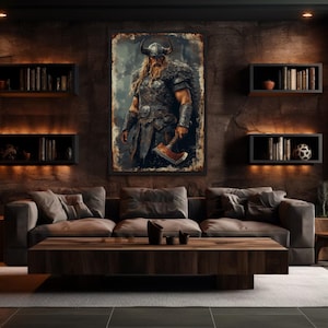 Viking Warrior Wall Art - Norse Mythology Viking Canvas Print, Masculine Nordic Man Cave Decor, Framed Ready To Hang