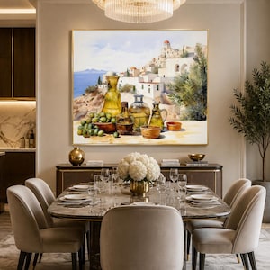 Kitchen Wall Art, Dining Room Decor - Olives And Oil Watercolor Painting Canvas PRINT, Greece Landscape, Mediterranean Artwork Ready To Hang