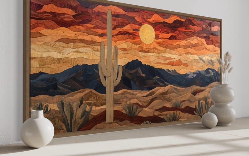 Rustic Desert Wall Art - Wood Style Southwestern Landscape Painting ...
