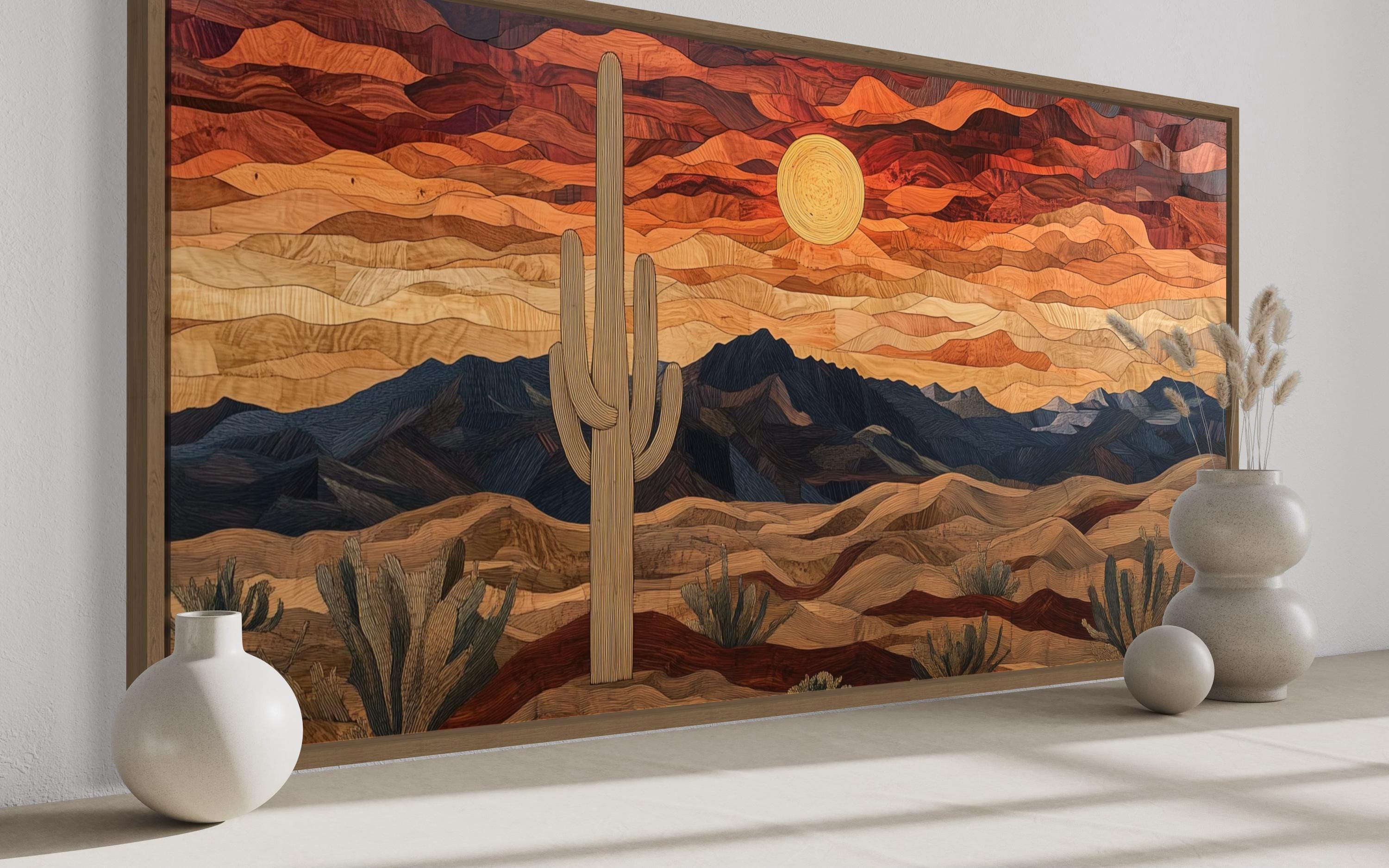 Rustic Desert Wall Art - Wood Style Southwestern Landscape Painting ...